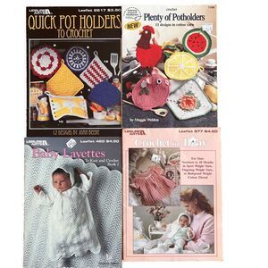 Vtg Lot of 4 Leisure Arts Crochet crochet books pot holders and baby